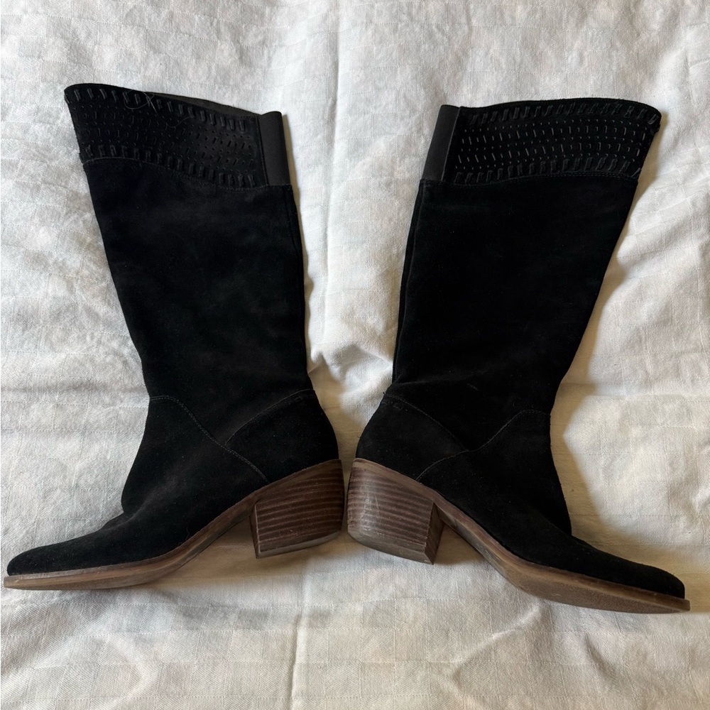Lucky Brand Black Suede Heeled Boots